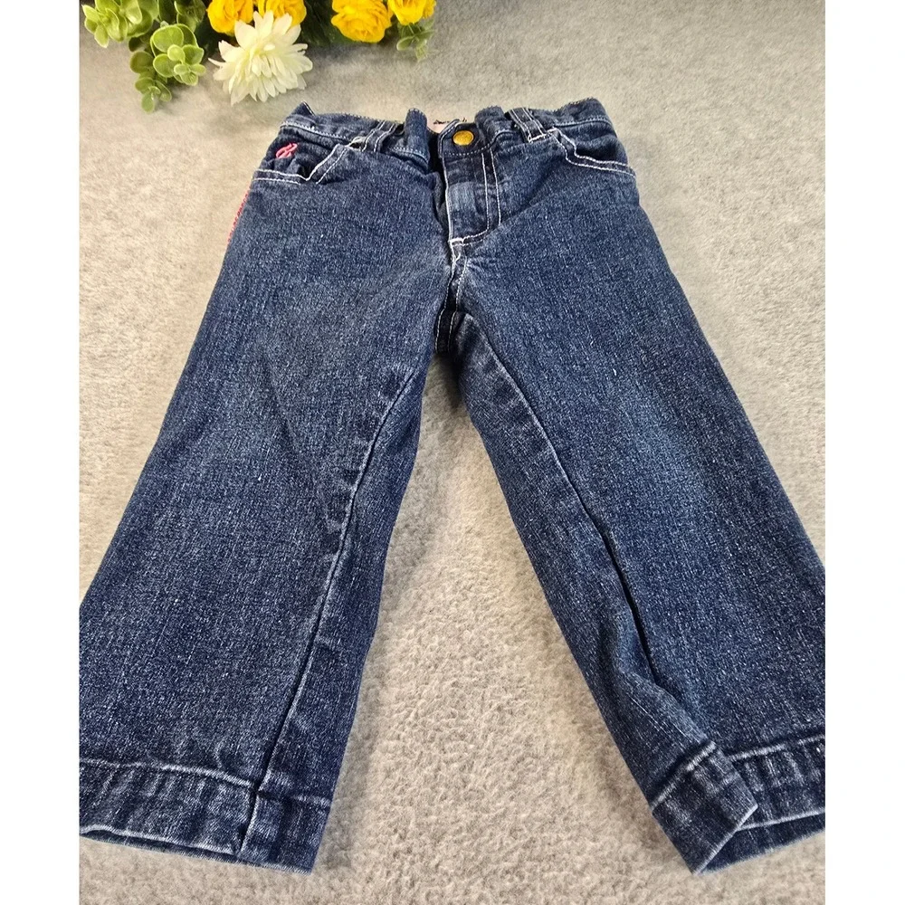 Rocawear Y2K Baby Girls Blue Denim Jeans Pink Side Trim Embroidered Size 12m